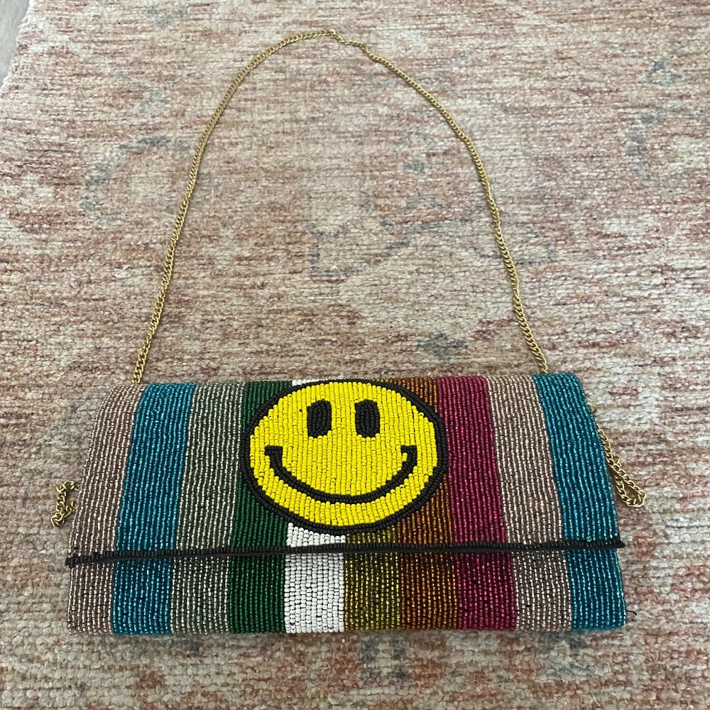 Rainbow Beaded Smiley Face Purse